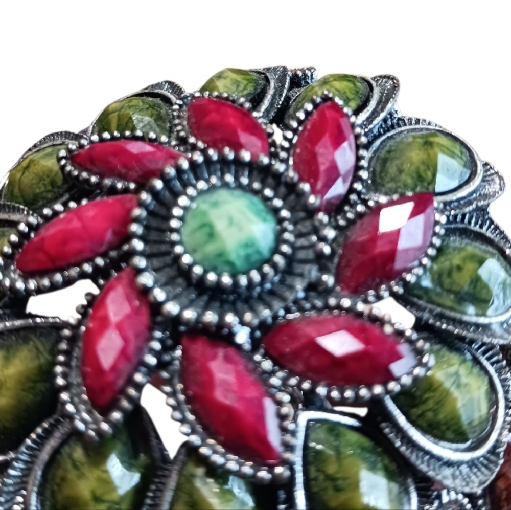 Boho Chic Flower Hinge Cuff Statement Bracelet Chunky - Picture 6 of 11